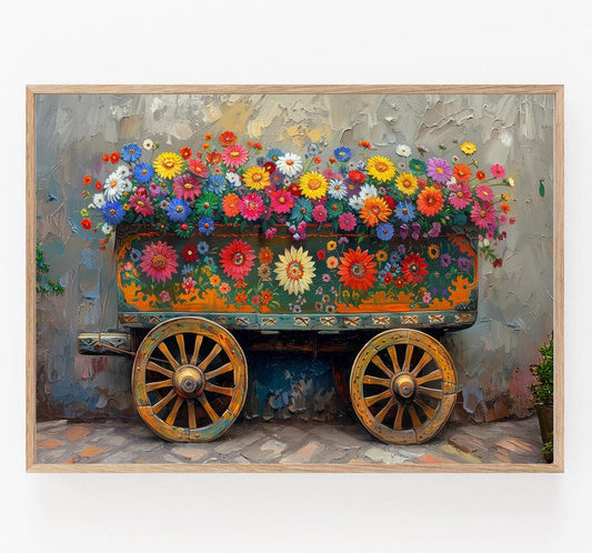 Affiche Chariot en Bois Sarchí – Art mural costaricain élégant