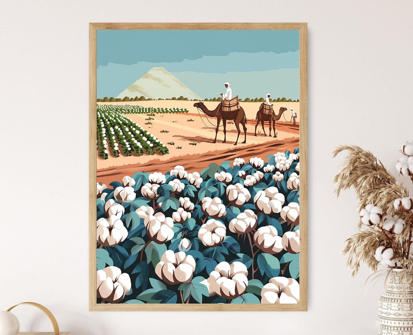 Affiche Champ en Coton Égyptien – Illustration Vintage de Paysage