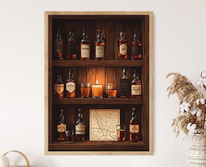 Affiche Étagère Bourbon Kentucky : Art Rustique de Bar à Whisky