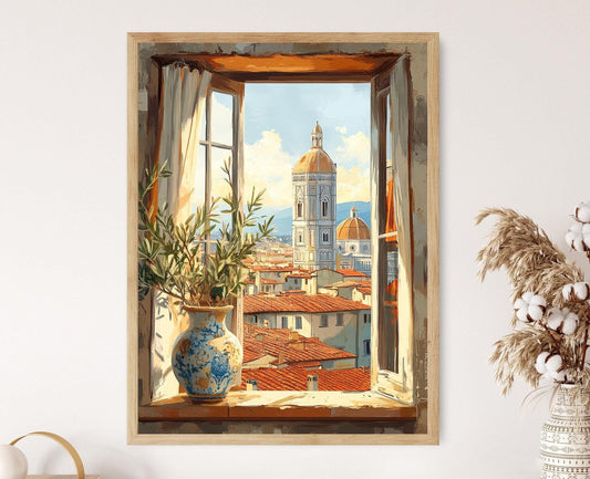 Affiche Florence Duomo – Poster Vue Rustique de Fenêtre Italienne