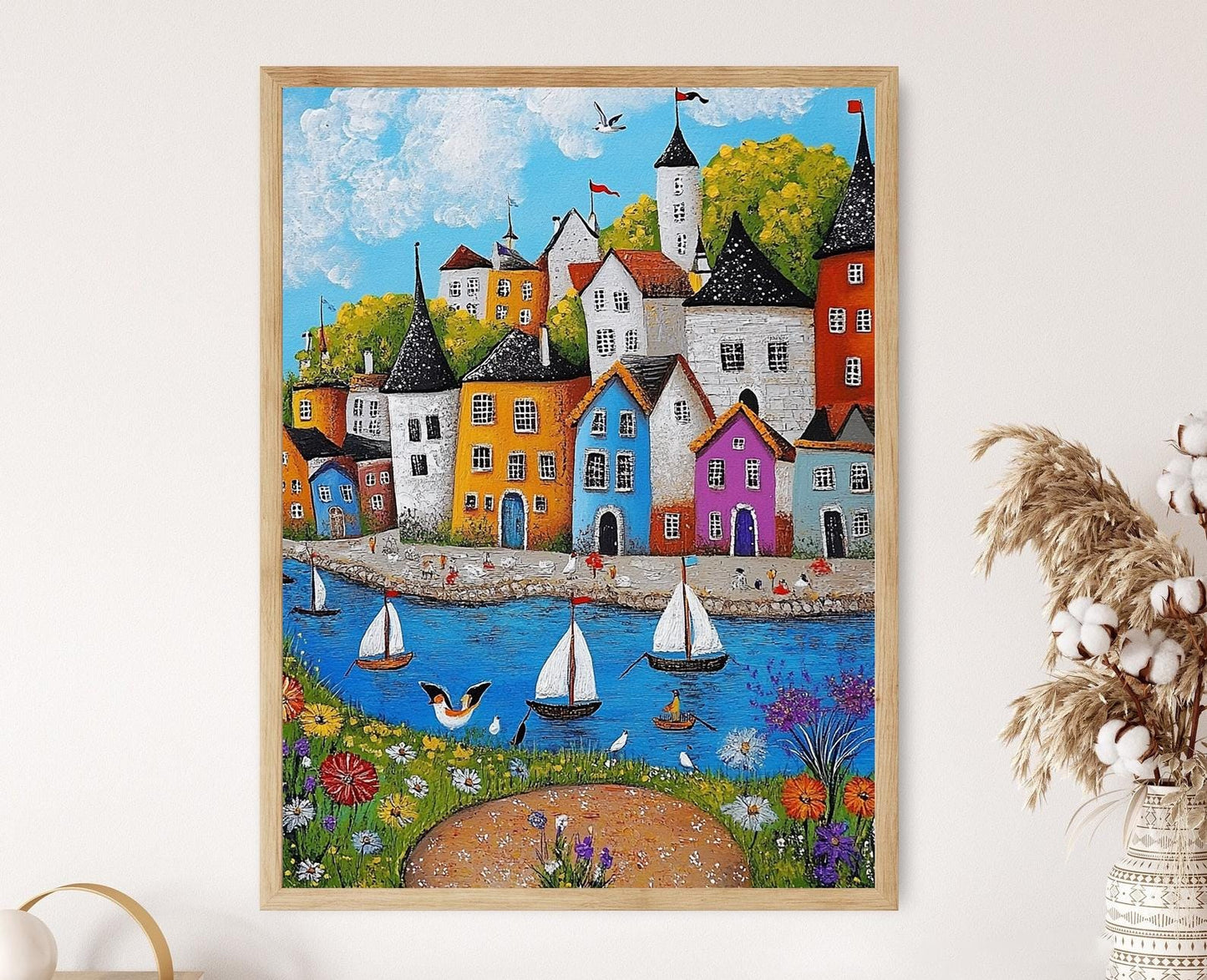 Affiche Village de Pêche Polonais – Poster Art Folklorique de Pologne