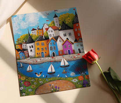 Affiche Village de Pêche Polonais – Poster Art Folklorique de Pologne