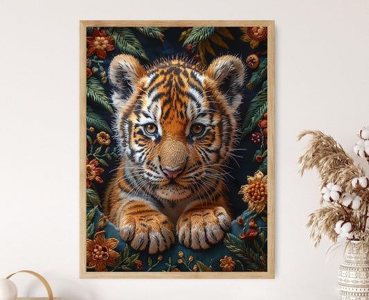 Affiche Tigre du Bengale – Poster Peinture Brodée, Nature Colorée et Vive