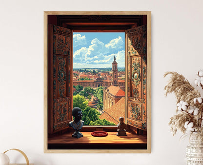 Affiche Fenêtre en Bois de Benin City – Poster Illustration Édo du Palais Royal