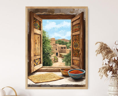 Affiche Kano – Illustration de Fenêtre en Bois, Sculptures Hausa du Nigeria