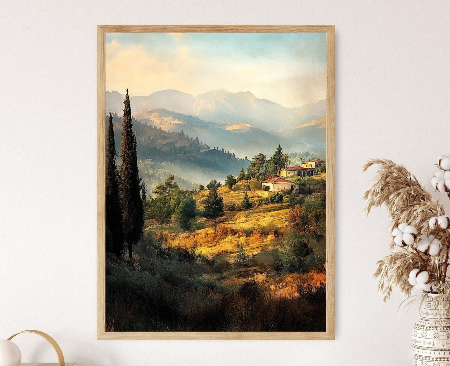 Affiche Troodos – Poster Paysage pastel de Chypre avec village