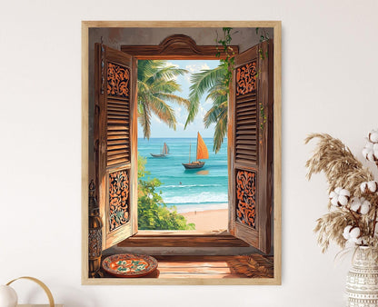 Affiche Malindi – Illustration de fenêtre en bois, motifs swahilis côtiers