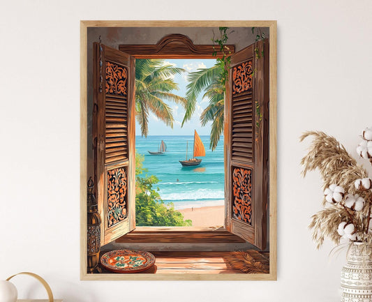 Affiche Malindi – Illustration de fenêtre en bois, motifs swahilis côtiers
