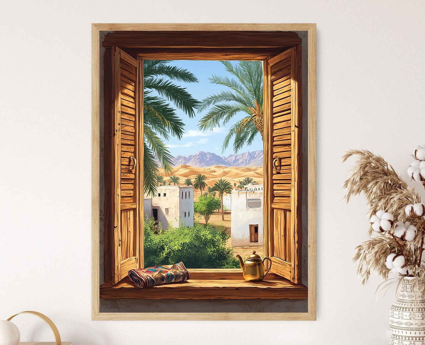 Affiche Ghardaïa – Poster Illustration de Fenêtre en Bois avec Sculptures Tuareg