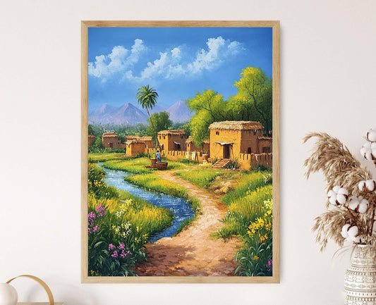 Affiche Village Punjabi – Impression Art, Paysage Rural, Maisons Traditionnelles