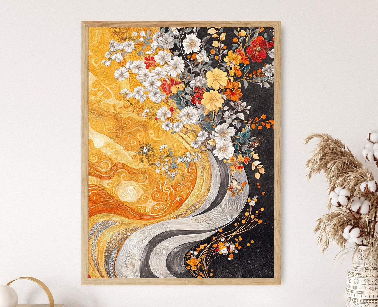 Affiche Art Abstrait Inspiré de Klimt – Tourbillons Dorés et Argentés
