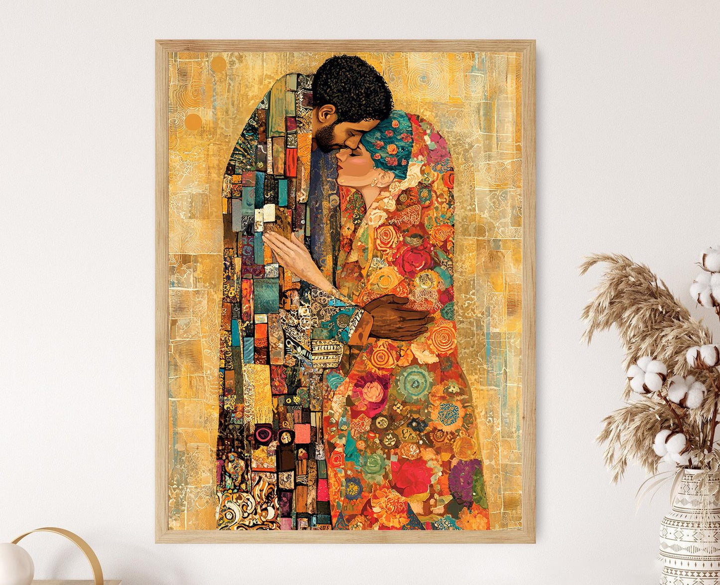 Affiche Couple Inspirée de Klimt – Poster Étreinte Romantique en Fleurs Dorées