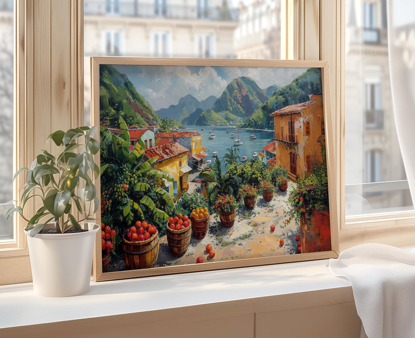 Affiche Castries Sainte-Lucie – Poster Scène Colorée du Port Caribéen