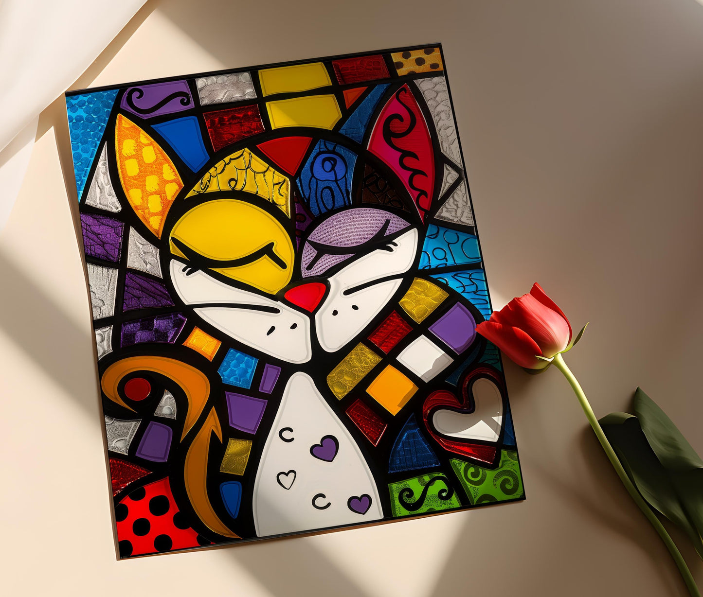 Affiche Chat Pop Art – Impression Géométrique Colorée et Abstraite