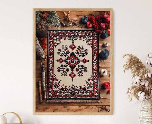 Affiche Ukrainienne – Poster Illustration de Broderie Rushnyk