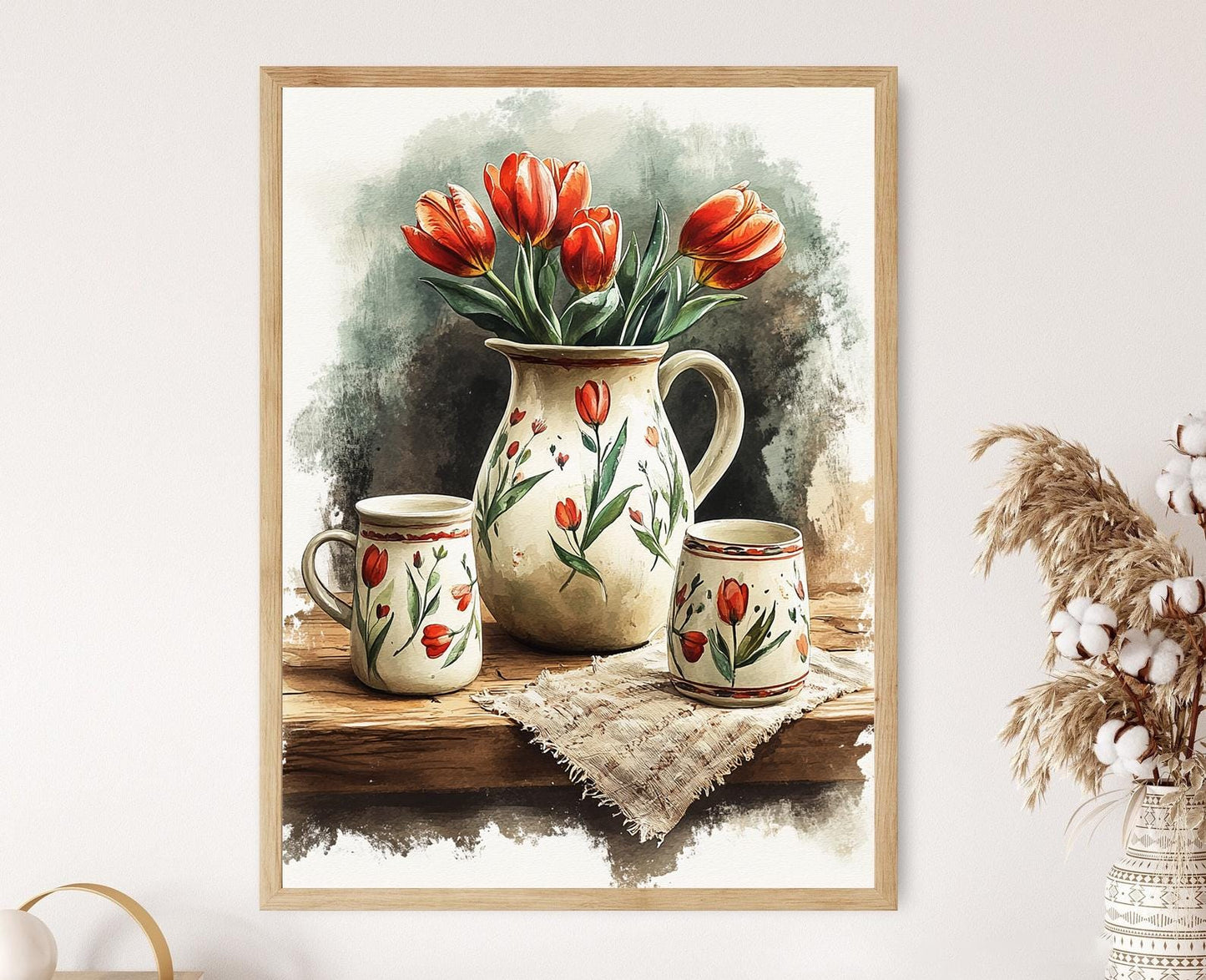 Affiche en Faïence Polonaise – Poster Art Tulipe, Décor de Cuisine Folk