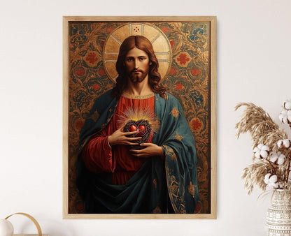 Affiche Sacré-Cœur de Jésus – Poster Baroque d'Art Religieux Catholique