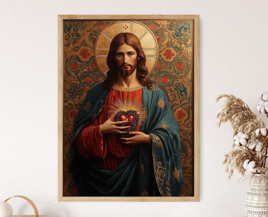 Affiche Sacré-Cœur de Jésus – Poster Baroque d'Art Religieux Catholique