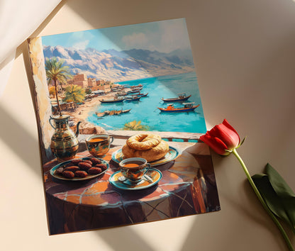 Affiche Café Jordanien – Art Balcon Aqaba, Culture Côtière
