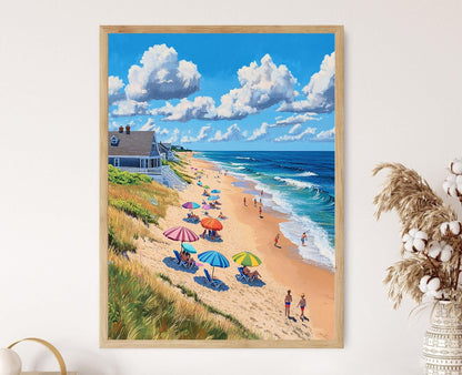 Affiche Plage de Nantucket – Poster Vibrant de Parasols et Océan