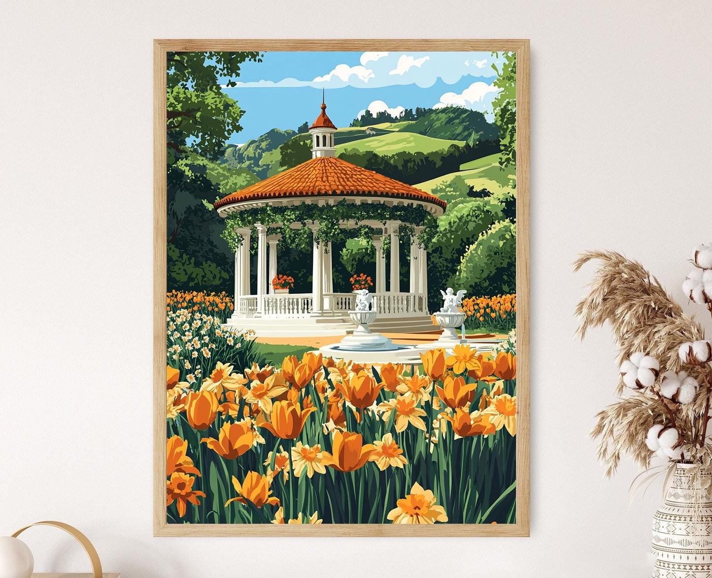 Affiche Pavillon Tchèque – Poster Fontaine de Chérubin et Tulipes de Printemps