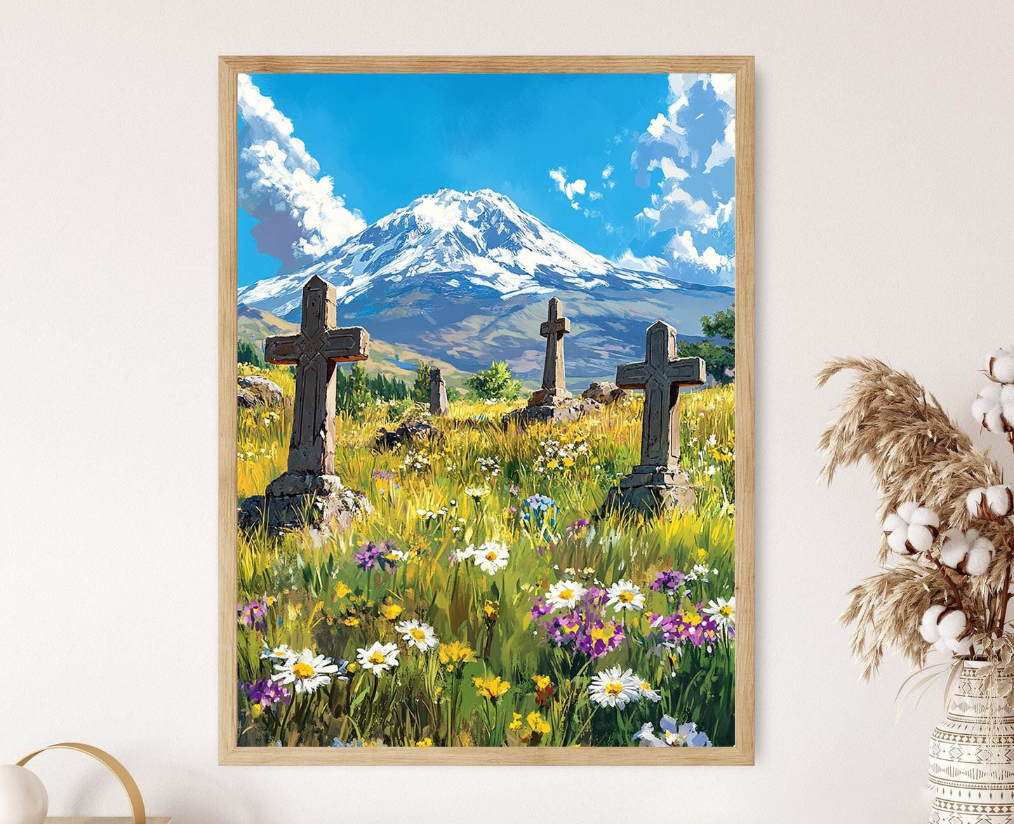 Affiche Mont Ararat et Art Khachkar – Imprimé Paysage Arménien