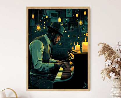 Affiche Pianiste de Jazz – Illustration Art de Salon Musical Cozy