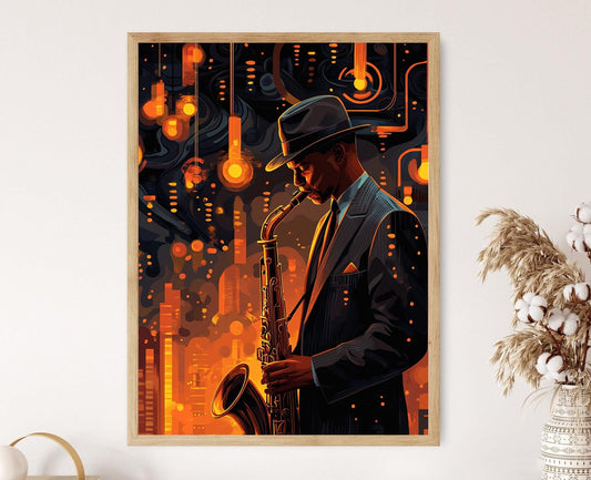 Affiche Jazz - Illustration Vintage d'un Saxophoniste au Club de Jazz