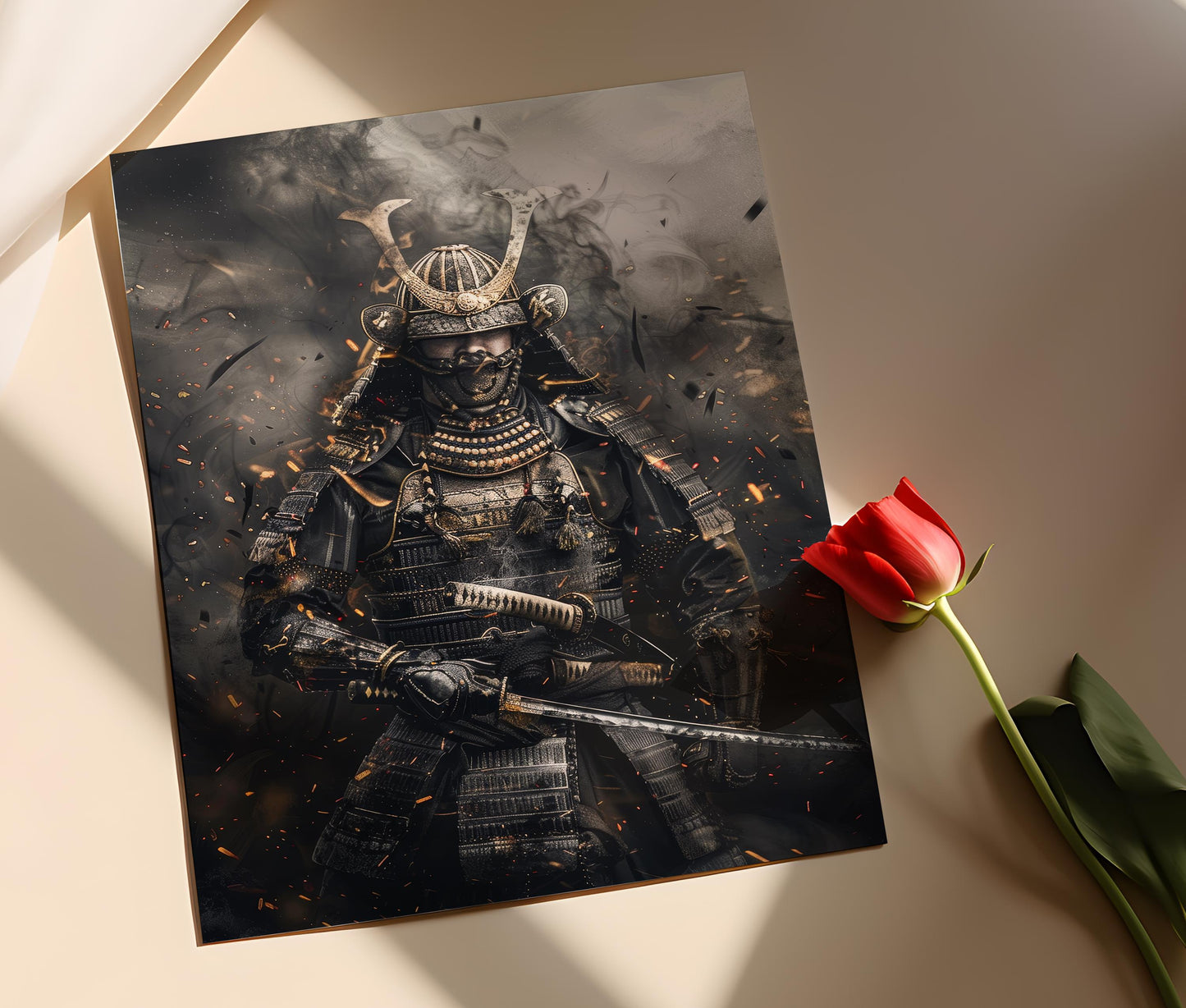 Affiche Guerrier Shogun – Peinture Artisanale d'Art Samurai Japonais