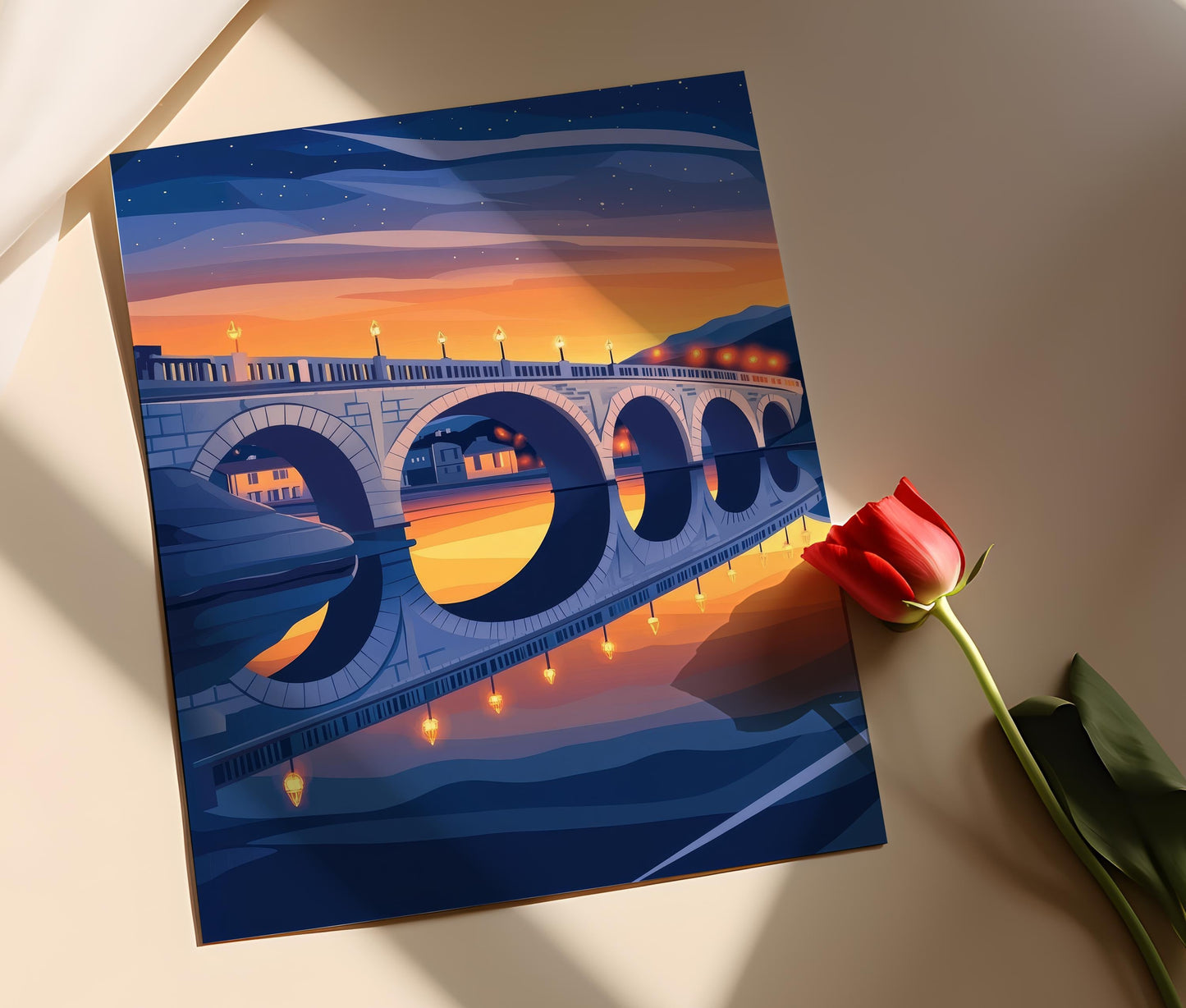 Affiche Pont de Pierre de Skopje – Poster Art déco de Macédoine