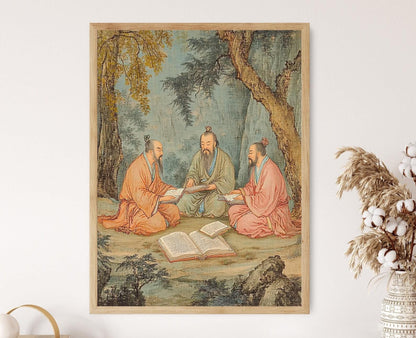 Affiche Sagesse Ancienne – Illustration de Confucius dans un Jardin de Bambou