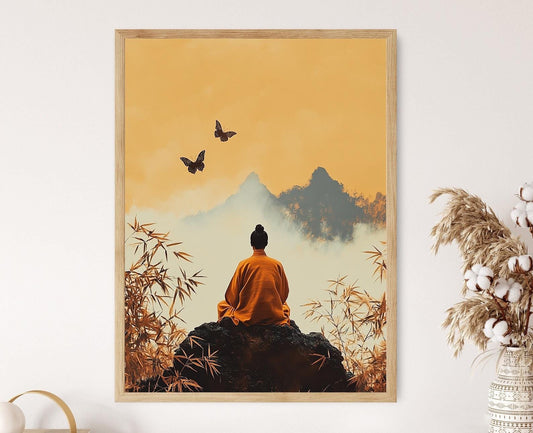 Affiche Rêve de Zhuangzi – Poster Art Taoïste Nature avec Bambou et Brume