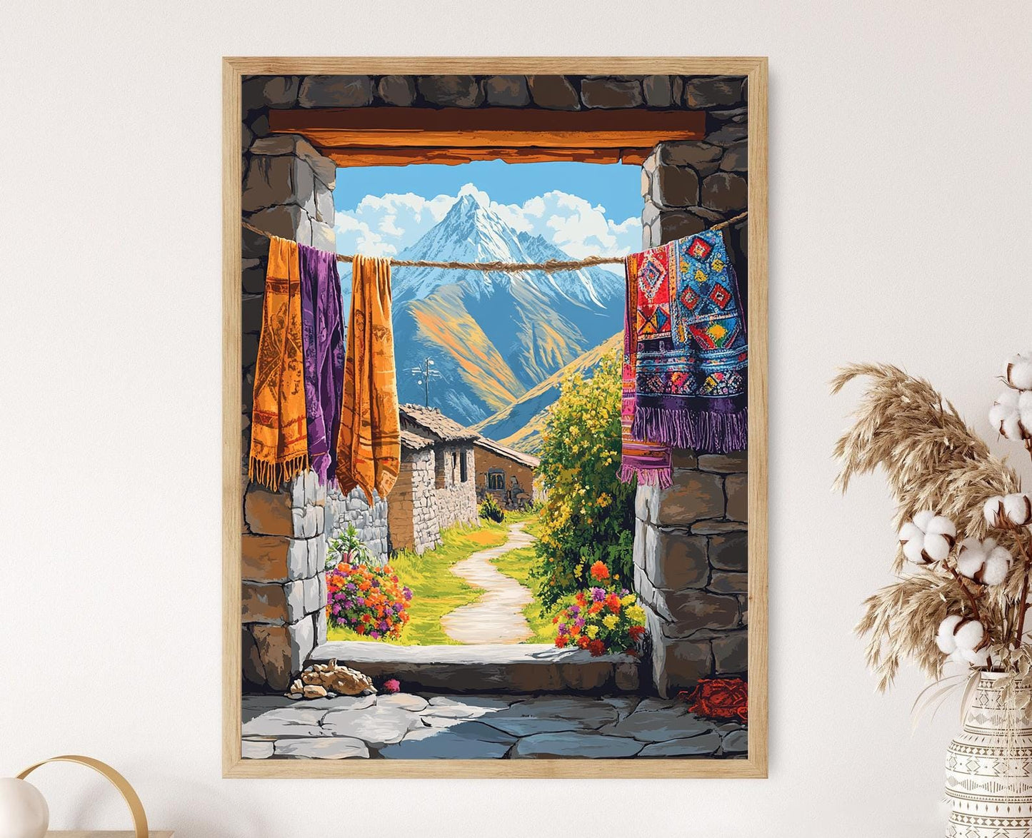 Affiche Andes Péruviennes – Art Montagne Spirituelle avec Lamas