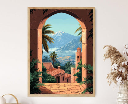 Affiche Fenêtre Marocaine – Poster Art de Mont Toubkal et Village Désert