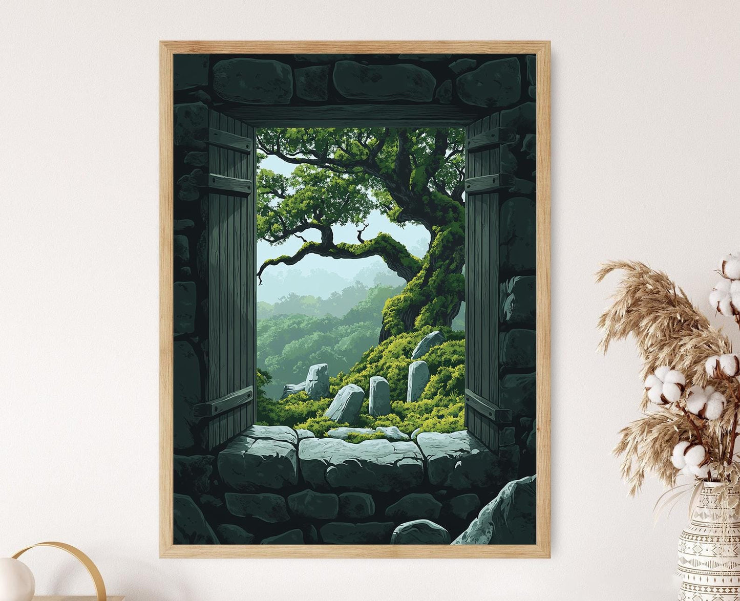 Affiche Arbre Sacré Celtique – Poster Fenêtre de Cercle de Pierre