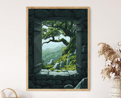 Affiche Arbre Sacré Celtique – Poster Fenêtre de Cercle de Pierre