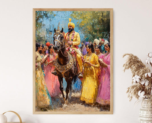 Affiche Mariage Punjabi – Impression artistique de cortège traditionnel