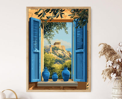 Affiche Temple d'Apollon – Vue de fenêtre grecque, art mural sacré