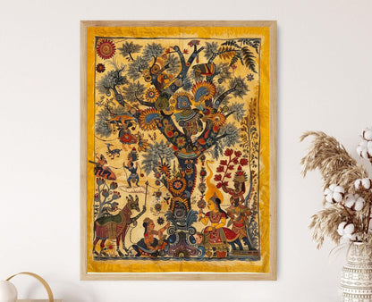 Affiche Kalamkari – Impression Artiste Indienne Bohème pour Décor Murale