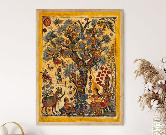 Affiche Kalamkari – Impression Artiste Indienne Bohème pour Décor Murale