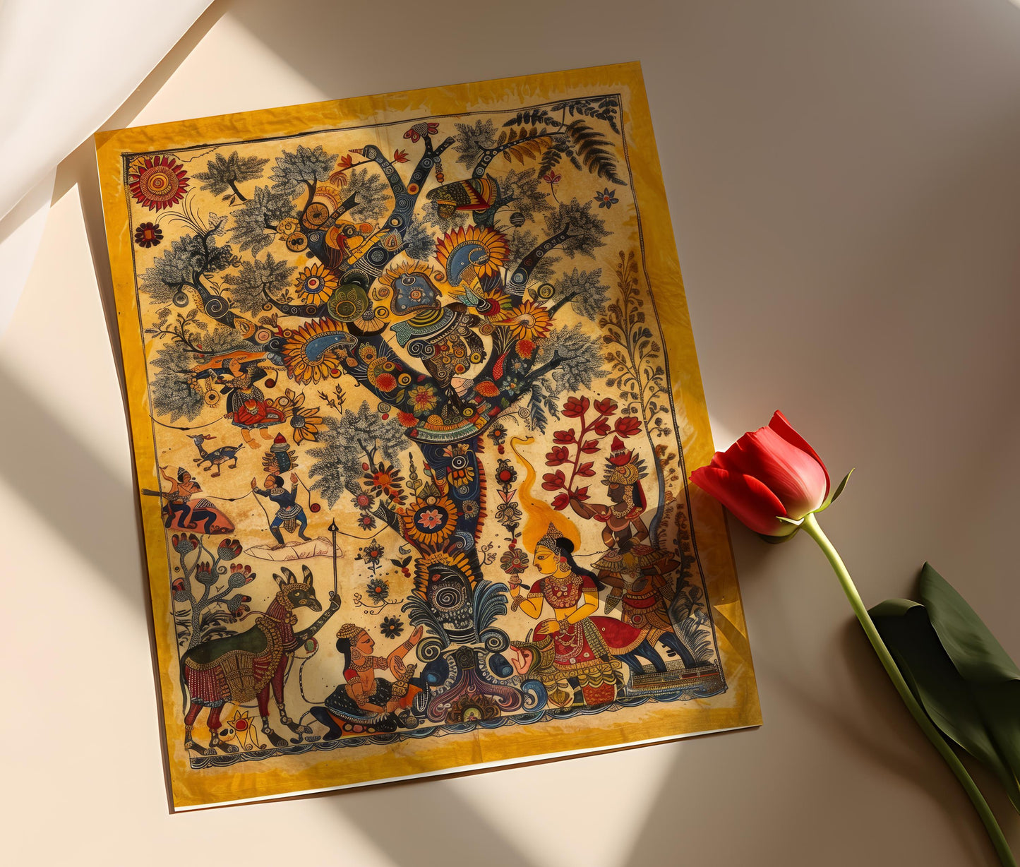 Affiche Kalamkari – Impression Artiste Indienne Bohème pour Décor Murale