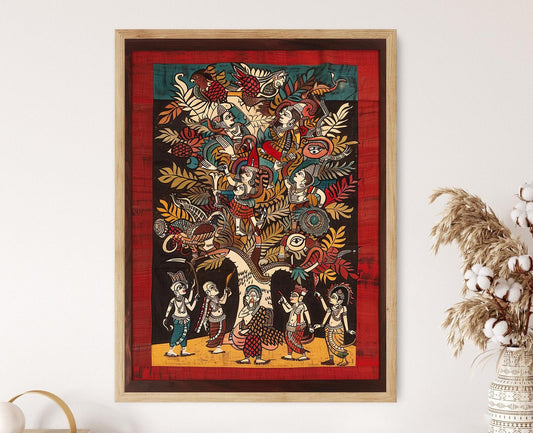Affiche Kalamkari Artisanale – Œuvre d'art ethnique, cadeau d'anniversaire
