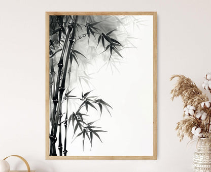 Affiche Sumi-e – Impression d'arbre en bambou, art mural élégant