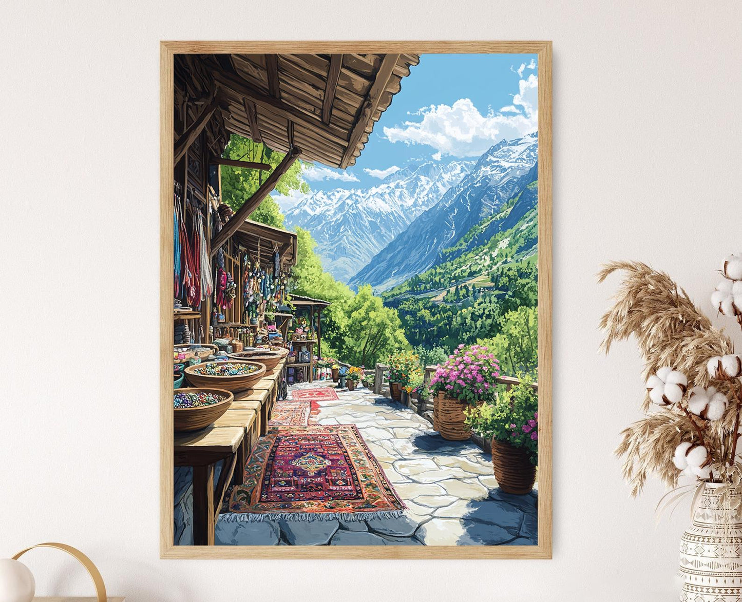 Affiche Souvenir Hunza – Poster Décor Bijoux et Châles en Laine