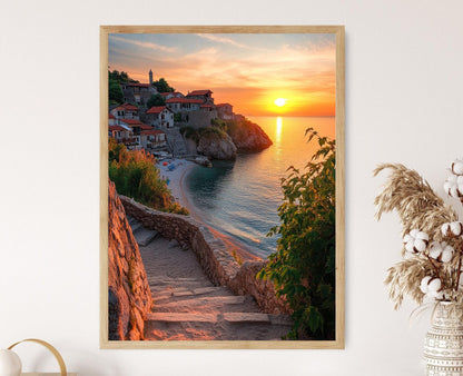 Affiche Coucher de Soleil à Ulcinj – Poster Vibrant de la Côte Méditerranéenne