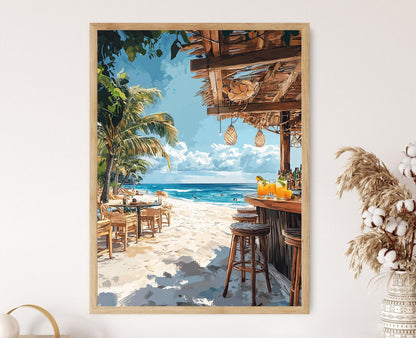 Affiche Playa Conchal – Poster de bar de plage avec cocktails à la mangue