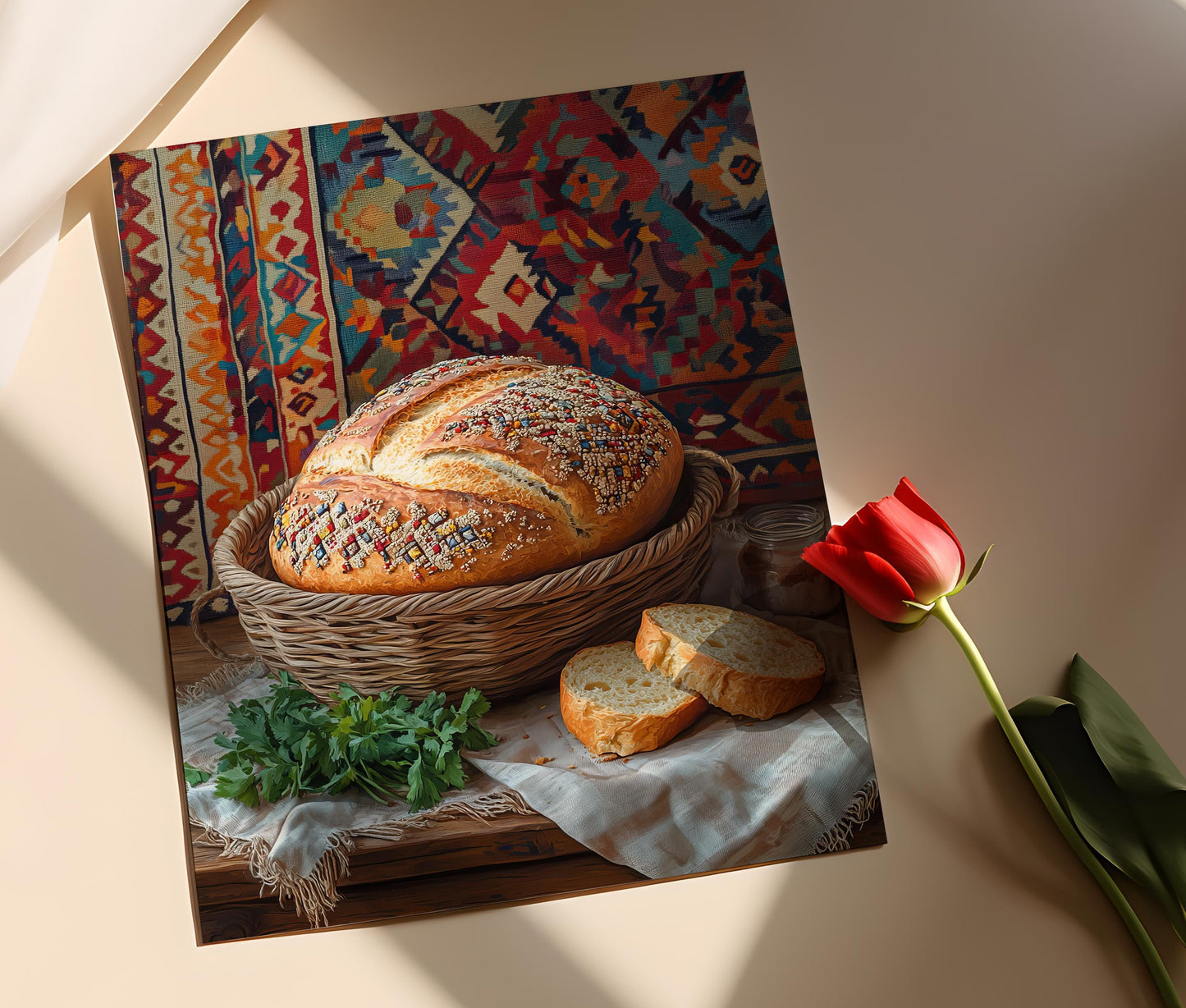 Affiche Panier à Pain Azerbaïdjanais – Poster Art Décor Rustique Traditionnel