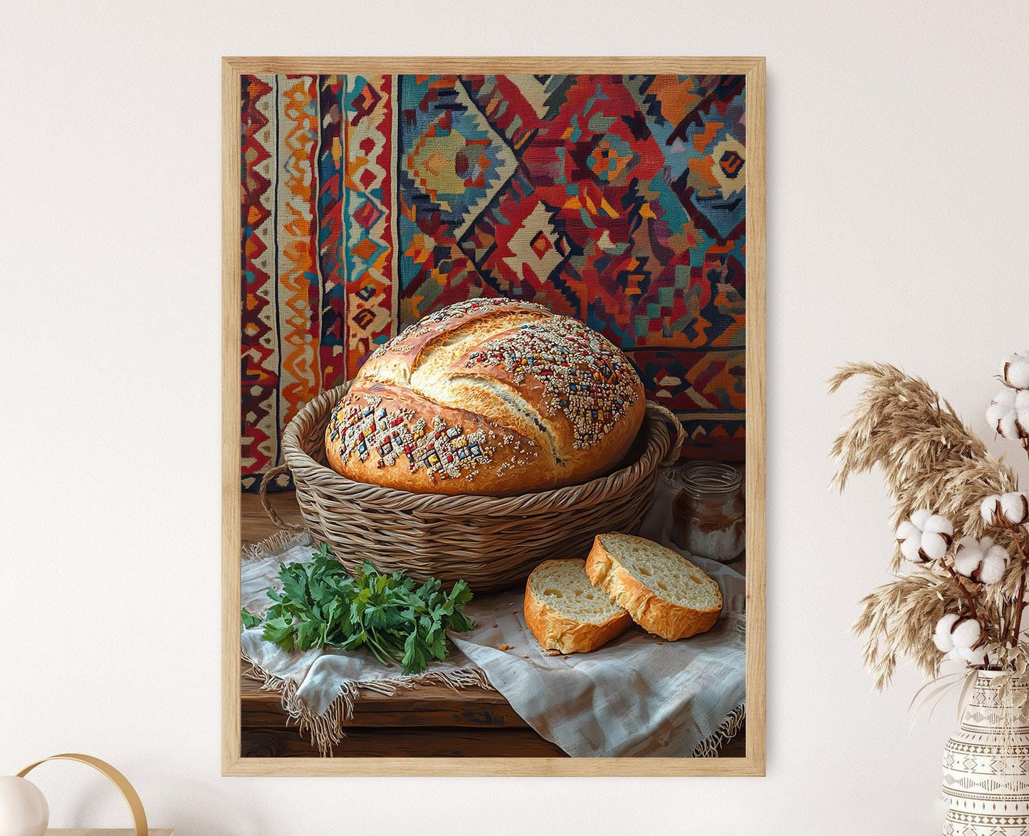 Affiche Panier à Pain Azerbaïdjanais – Poster Art Décor Rustique Traditionnel
