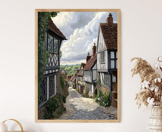 Affiche Art de Rue Tudor – Poster Maisons à colombages anglaises