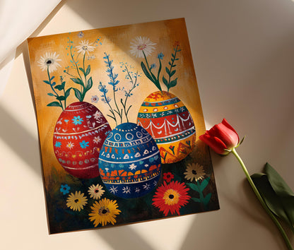 Affiche Œufs de Pâques Hongrois – Poster Art Populaire en Couleurs Printanières